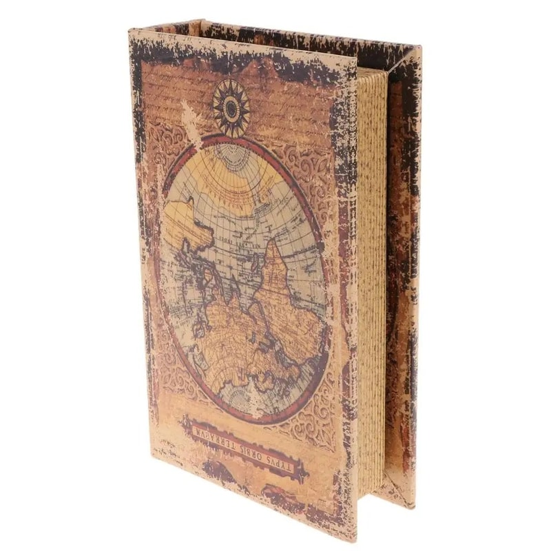 Vintage World Map Hidden Storage Book Simulation Jewelry Key Case Antique Aesthetic Secret Compa 1