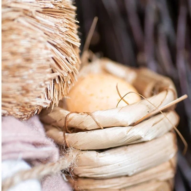 46cm HandWoven Straw Bunny Sculpture Rustic Easter Rabbit Ornament Artisan Holiday Statuette For 3