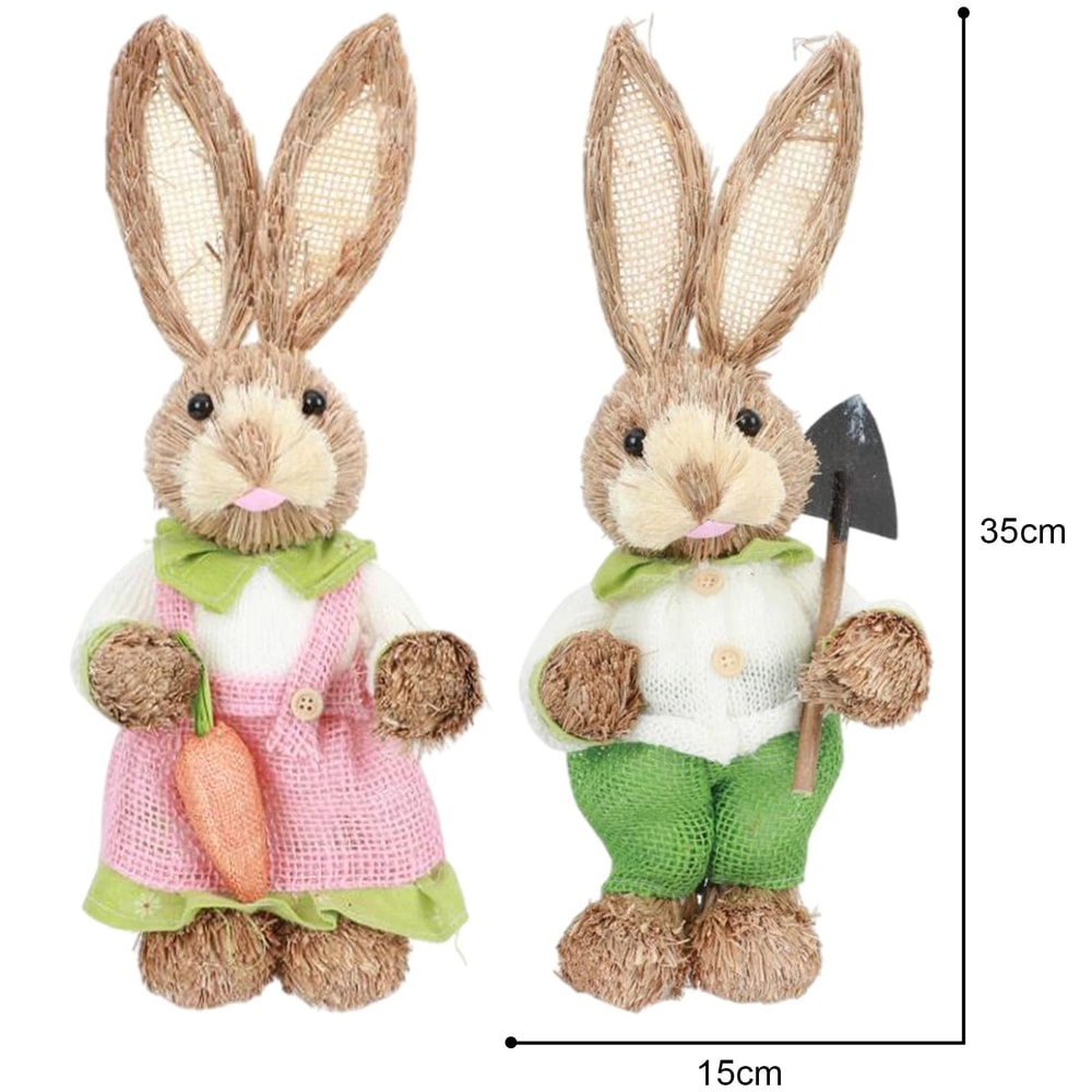 35cm Artisan Straw Easter Bunny HandWoven Spring Rabbit Sculpture Rustic Garden Wedding Celebrat 5