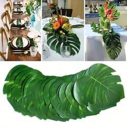 artificial hawaii palm leaf set | 10pc tropical monstera foliage | jungle beach theme party & table decor
