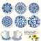 Blue Celadon Theme Wooden Coasters 6pc CeramicAesthetic Desk Mats Desktop Insulating Coffee Cup D 4