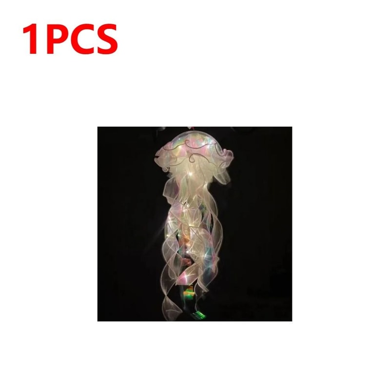 DIY Iridescent Jellyfish Lantern Hanging Bedroom Night Light Colorful Fantasy Ribbon Ceiling Lamp 9