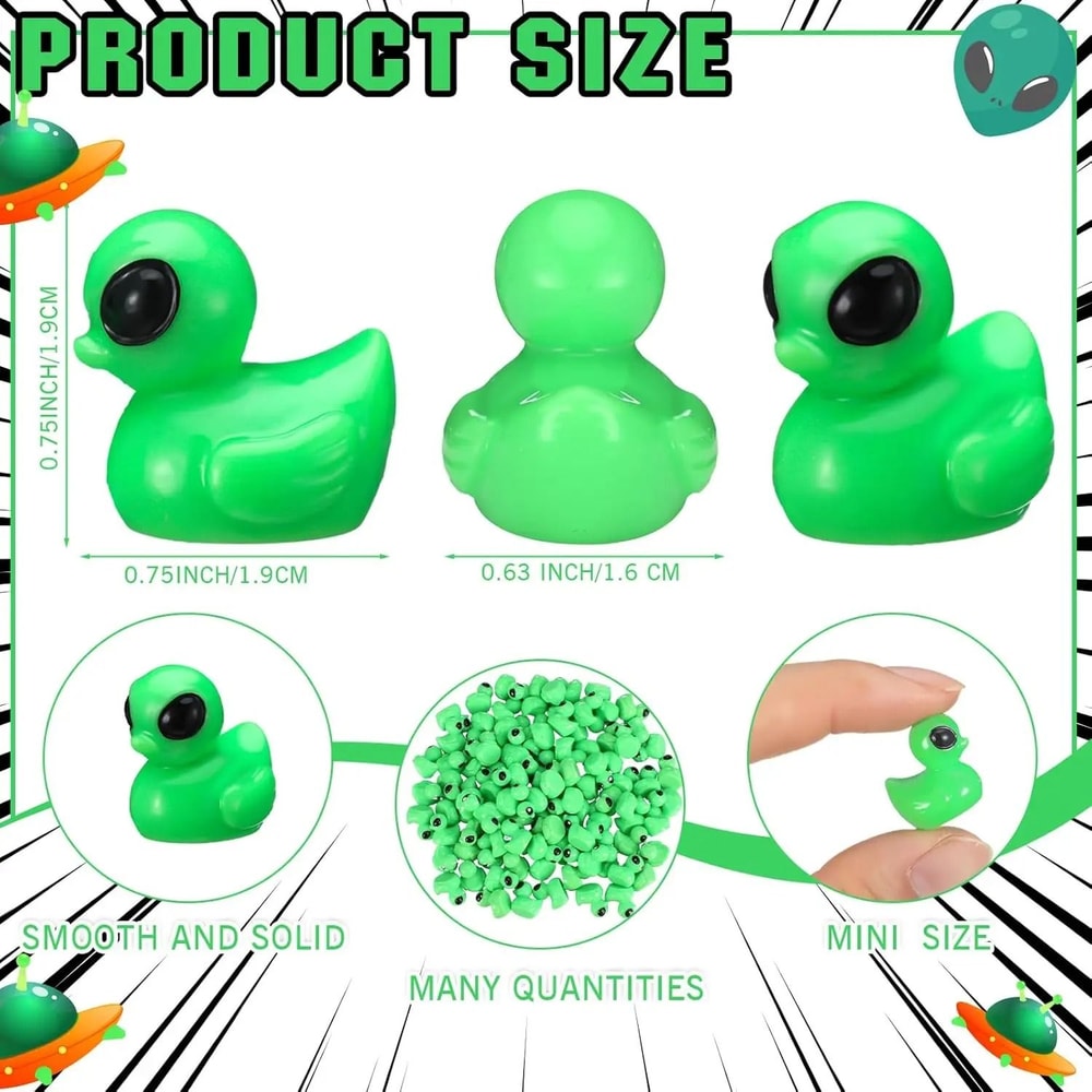 SciFi Green Alien Mini Ducks 50pc UFO Galactic Figurines Cosmic Halloween Party Favors Desktop D 5