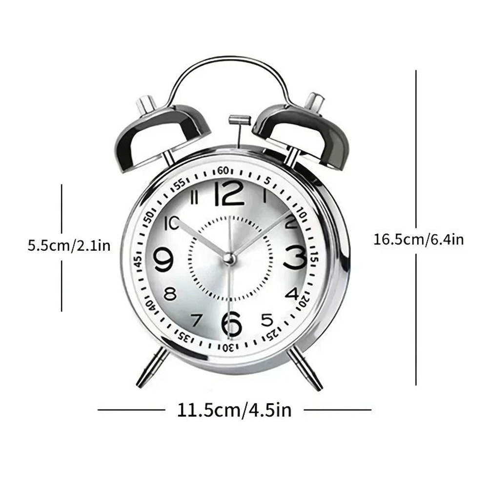 Retro Twin Bell Alarm Clock Metal Night Light Table Clock Professional Loud Bedside Executive Tim 5
