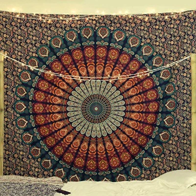 Hippie Mandala Bohemian Tapestry Indian Psychedelic Wall Mural Aesthetic Vintage Bedding Meditat 0