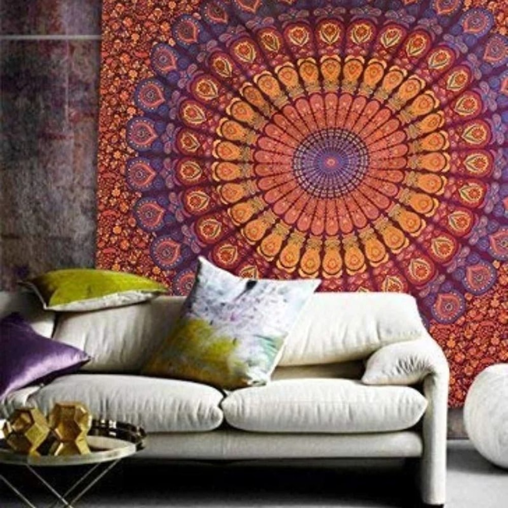 Hippie Mandala Bohemian Tapestry Indian Psychedelic Wall Mural Aesthetic Vintage Bedding Meditat 12