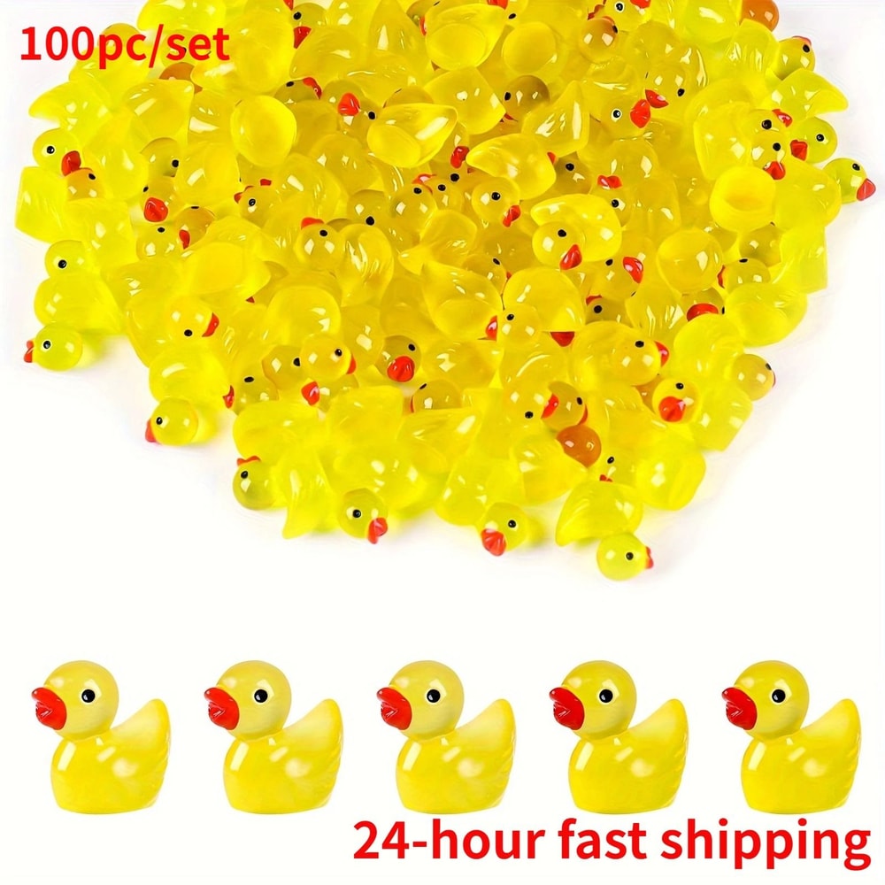 Luminous Yellow Mini Ducks 100pc GlowintheDark Resin Charms Professional Aquatic Landscape Decor 0