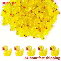 luminous yellow mini ducks | 100pc glow-in-the-dark resin charms | professional aquatic & landscape decor
