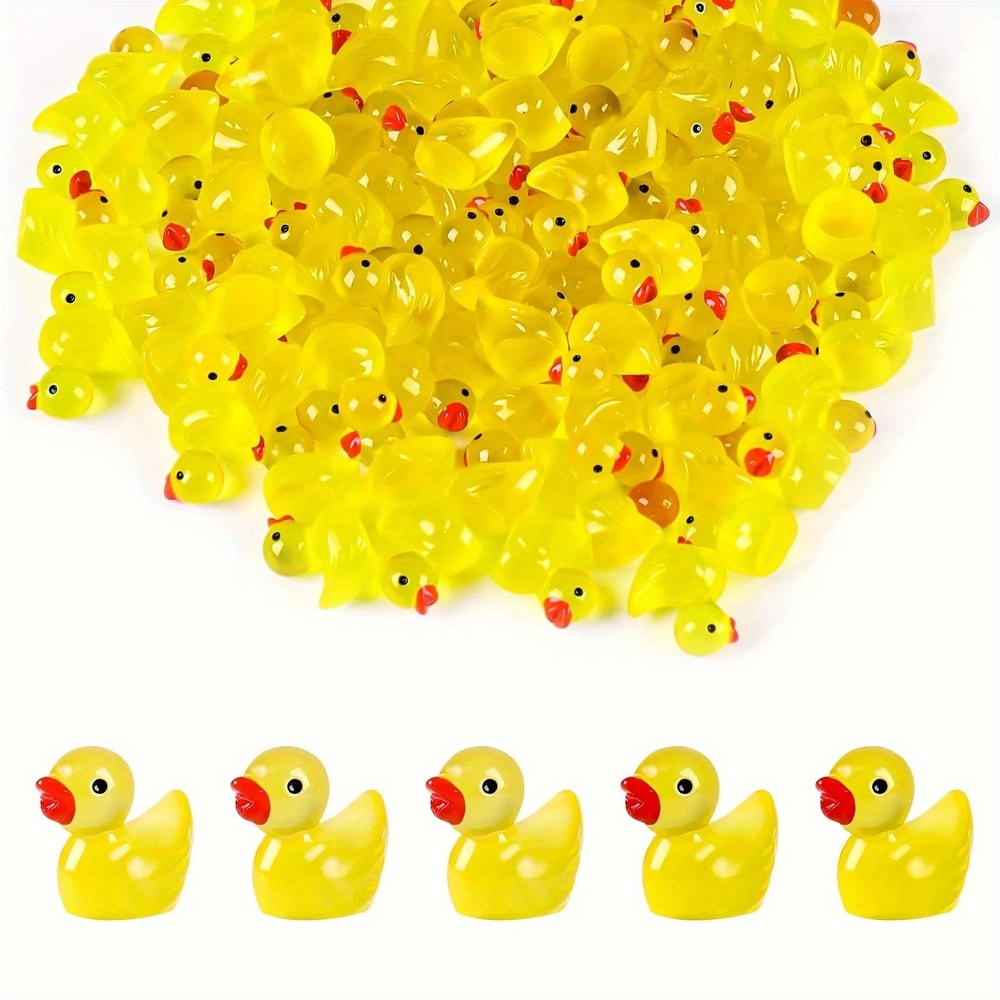 Luminous Yellow Mini Ducks 100pc GlowintheDark Resin Charms Professional Aquatic Landscape Decor 6