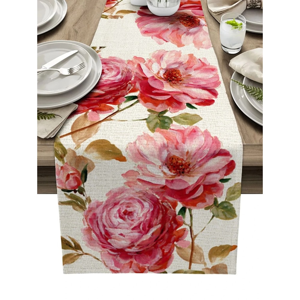 Vintage Tulip Oil Painting Table Runner Floral Farmhouse Linen Decor Professional Holiday Weddin 4