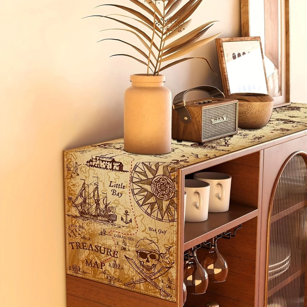 Indiana Jones Treasure Map Table Runner Pirate Adventure Linen Decor Professional QuestThemed Par 4