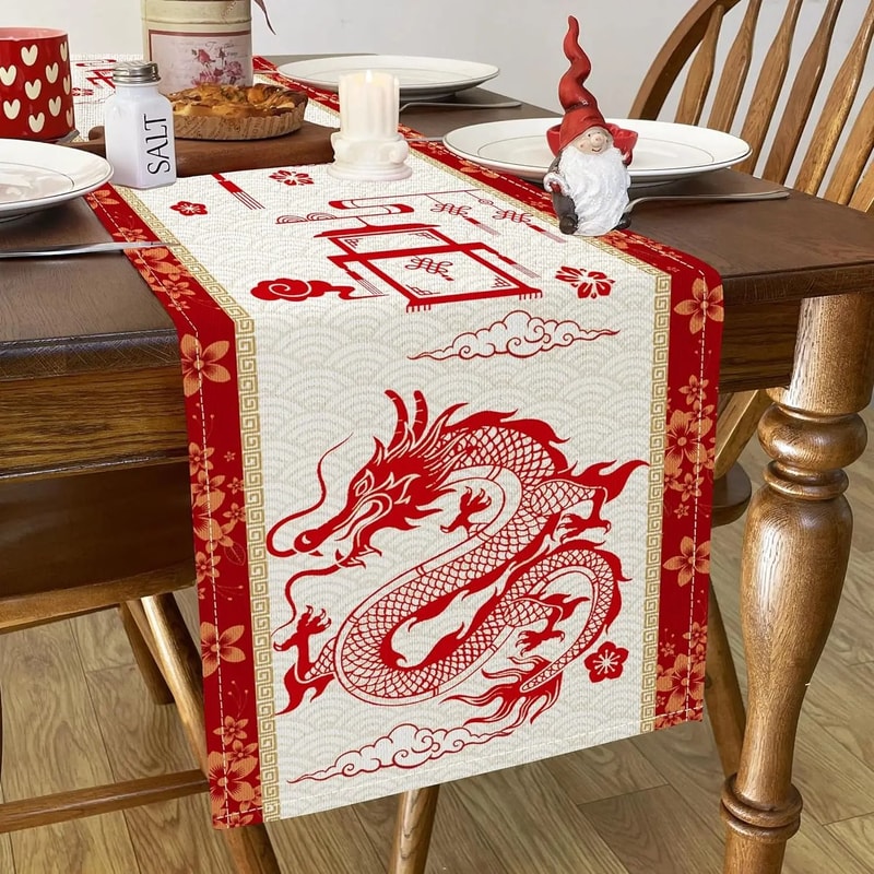 Spring Festival Horse Year Linen Runner 2026 Lunar New Year Dining Decor Professional Red Gold H 2