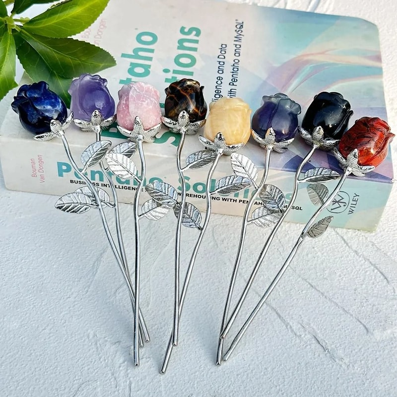 Elegant Carved Crystal Rose Exquisite Quartz Flower Sculpture Professional Reiki Healing Jewelry 1