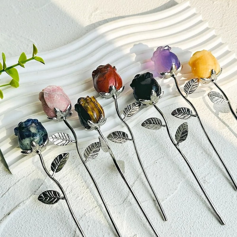 Elegant Carved Crystal Rose Exquisite Quartz Flower Sculpture Professional Reiki Healing Jewelry 2