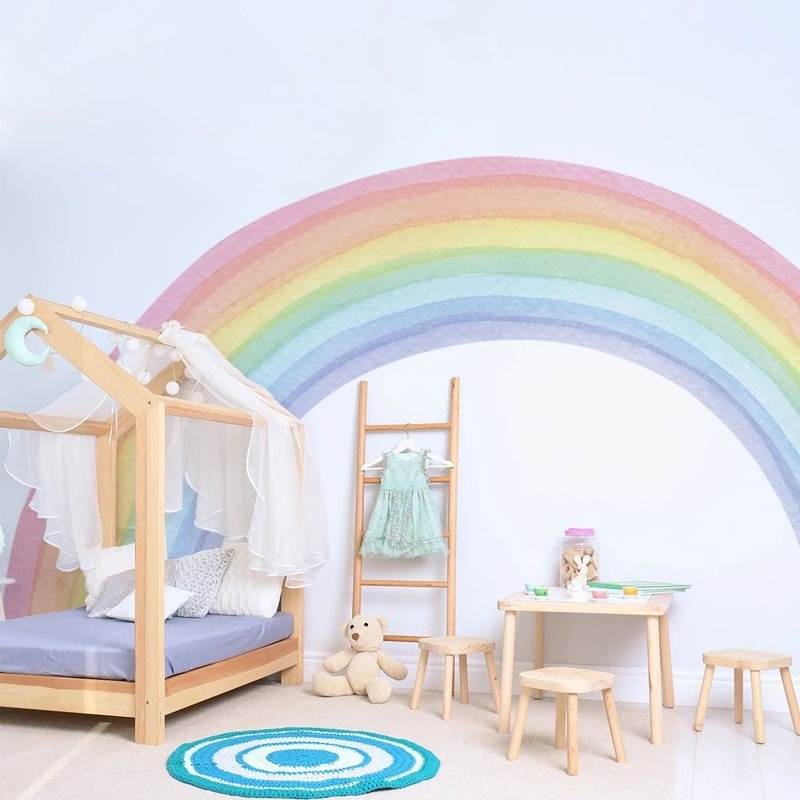 Grand Pastel Rainbow Mural Large Scale Nursery Wall Decals Professional Playroom Baby Shower San 0