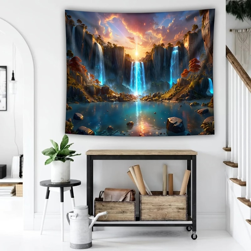Waterfall Canyon Landscape Tapestry Ultra Large Nature Wall Hanging Professional Executive Home 1
