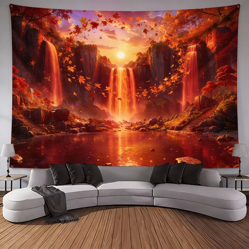 Waterfall Canyon Landscape Tapestry Ultra Large Nature Wall Hanging Professional Executive Home 9