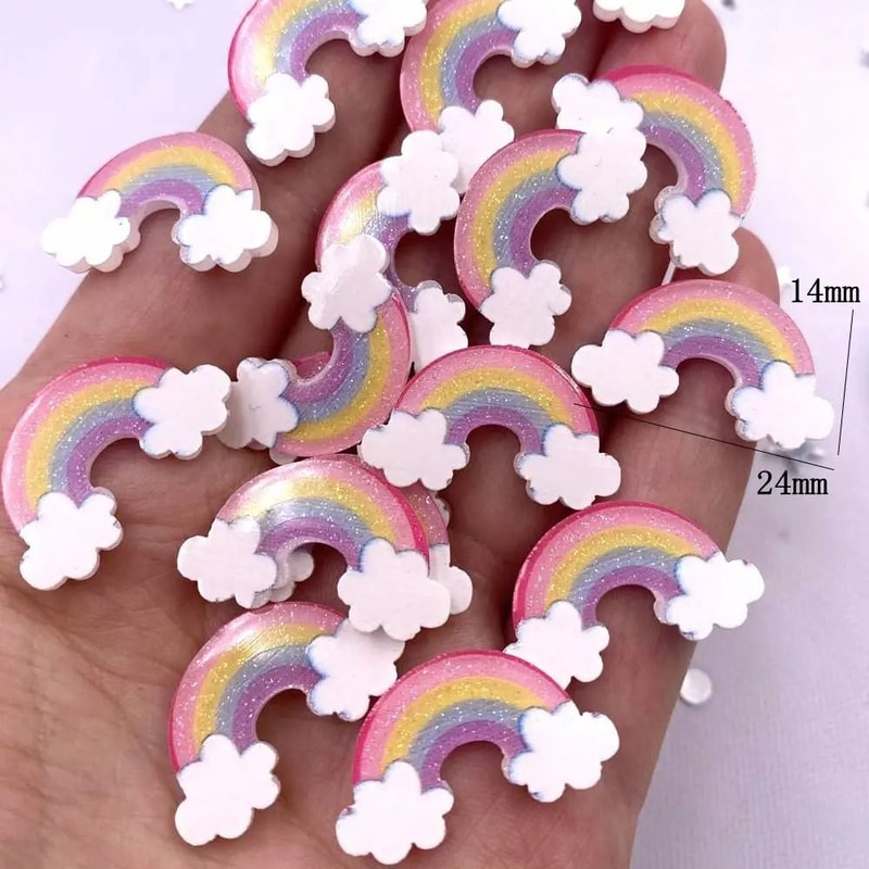Glitter Mini Rainbow Charms 20pc Acrylic Cloud Appliques Professional DIY Scrapbook Home Decor A 1