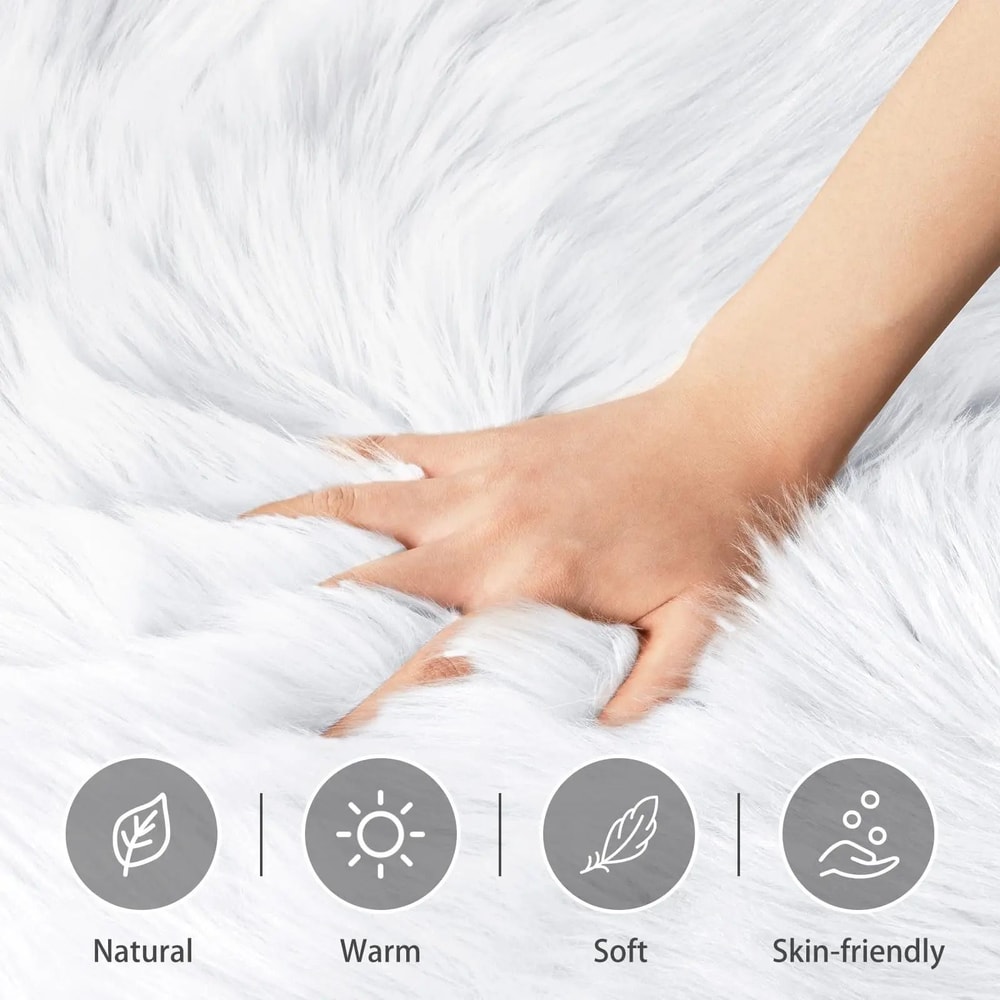 White Faux Sheepskin Fuzzy Rug Premium Shag Bedside Fur Carpet Executive Living Room Nursery San 2