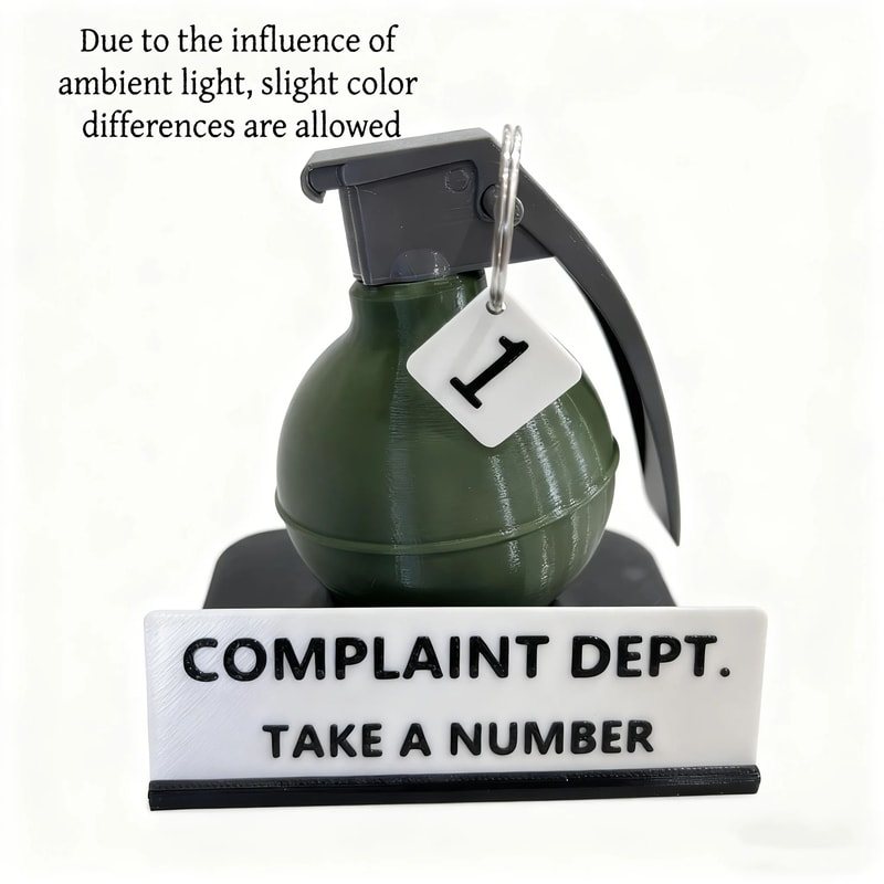 Funny Complaint Dept Desk Sign 3D Printed Grenade Prank Gift Professional Executive Office Humour 3