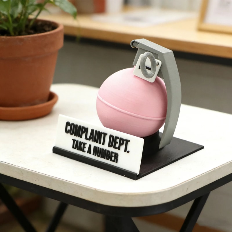 Funny Complaint Dept Desk Sign 3D Printed Grenade Prank Gift Professional Executive Office Humour 7