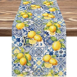 summer lemon tiles linen table runner | farmhouse kitchen holiday decor | executive dining sanctuary art