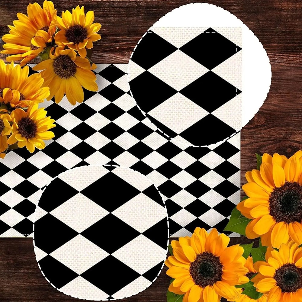 Black White Diamond Lattice Table Runner Buffalo Plaid Linen Decor Executive Kitchen Dining Sanc 3