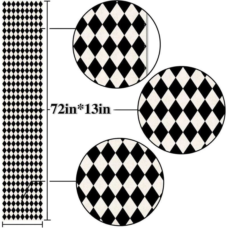 Black White Diamond Lattice Table Runner Buffalo Plaid Linen Decor Executive Kitchen Dining Sanc 4