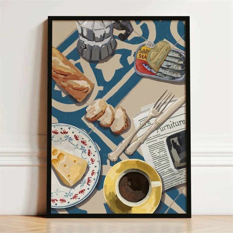 French Breakfast Canvas Poster Lemon Wine Oyster Art Print Executive Kitchen Dining Sanctuary D 22