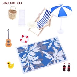 mini beach oasis set | dollhouse sunshade & deckchairs | executive micro-landscape sanctuary decor