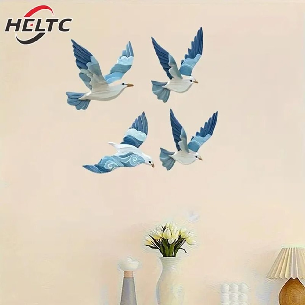 Retro Wooden Seagull Wall Set Coastal Bird Hanging Ornament Executive Home Office Maritime Sanct 3