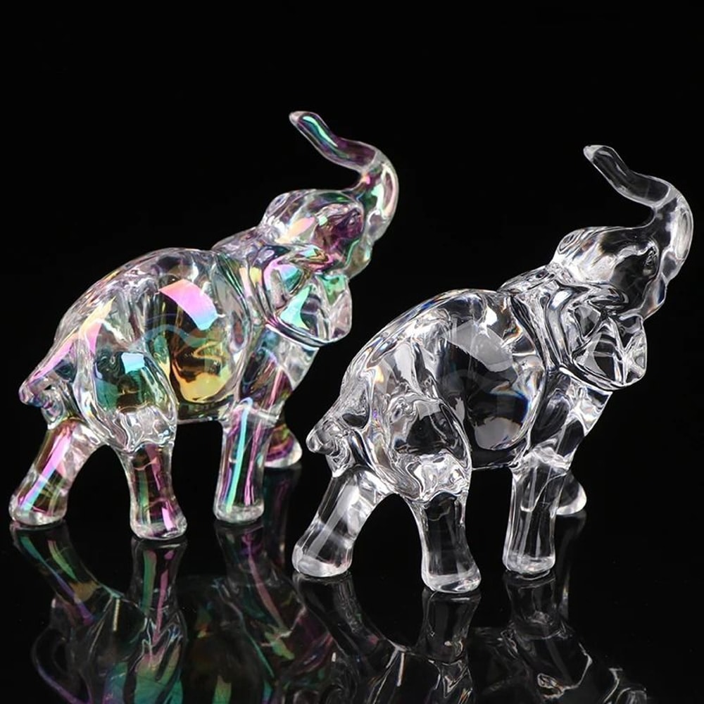Crystal Elephant Statue Handcrafted Glass Animal Figurine Executive Desktop Living Room Sanctuar 1