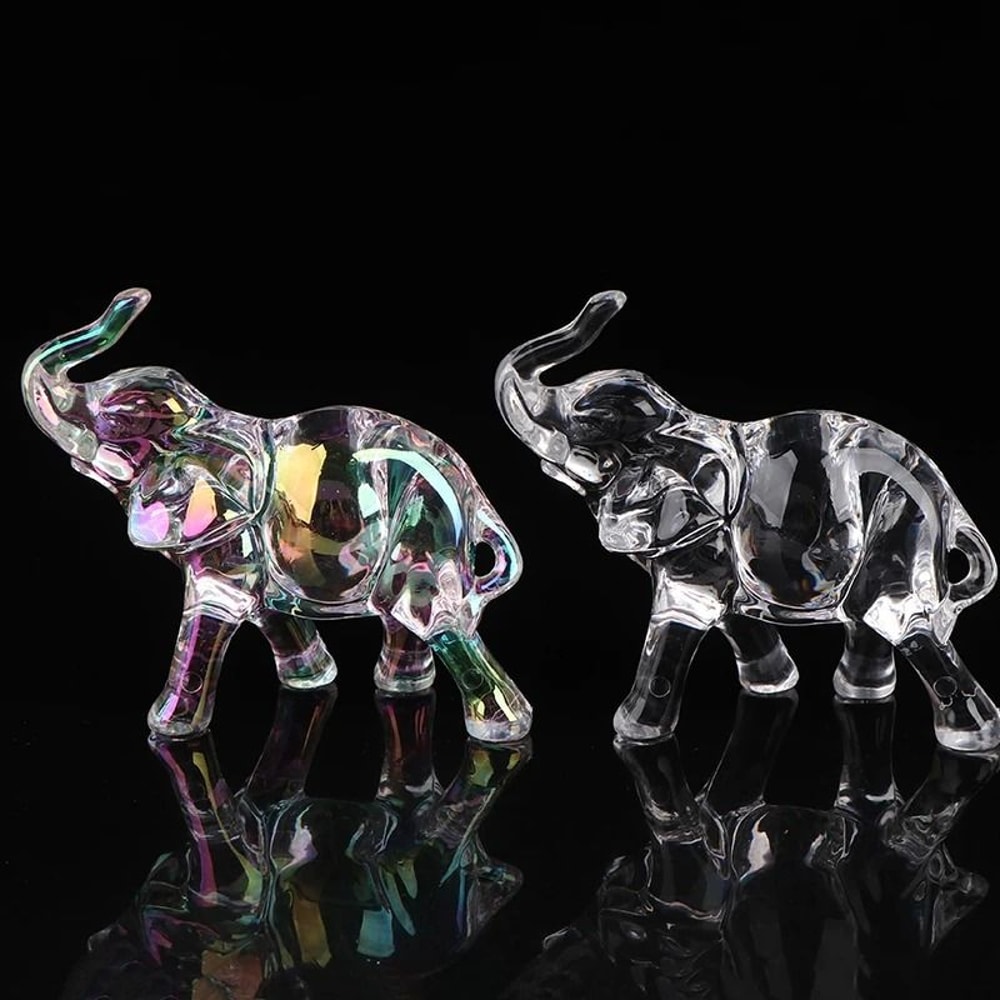 Crystal Elephant Statue Handcrafted Glass Animal Figurine Executive Desktop Living Room Sanctuar 3