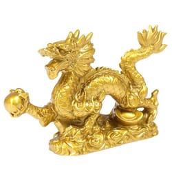 golden chinese zodiac dragon statue | lucky prosperity sculpture | executive desktop & office sanctuary decor