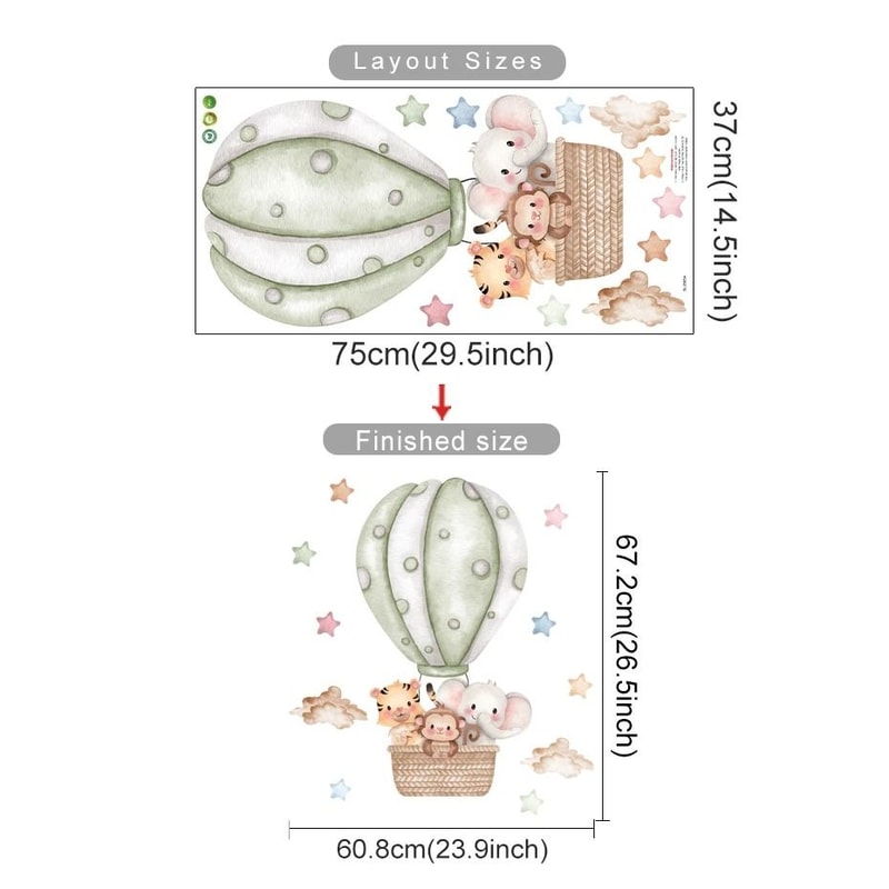 Hot Air Balloon Animal Wall Decals Bear Rabbit Nursery Stickers Executive Child Studio Sanctuar 10