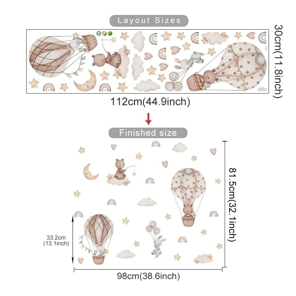 Hot Air Balloon Animal Wall Decals Bear Rabbit Nursery Stickers Executive Child Studio Sanctuar 15