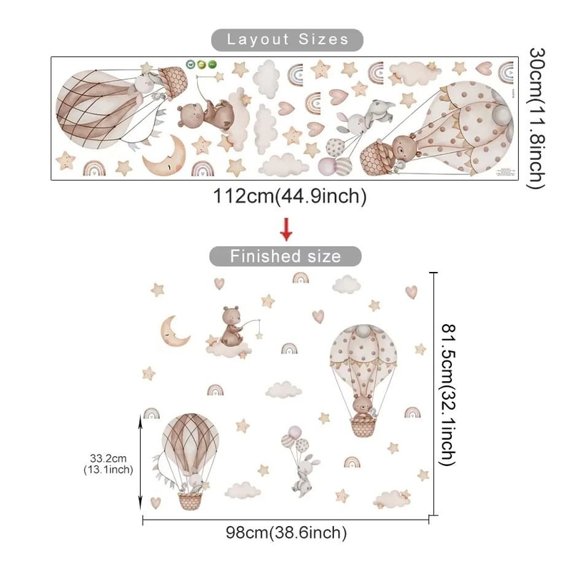 Hot Air Balloon Animal Wall Decals Bear Rabbit Nursery Stickers Executive Child Studio Sanctuar 15