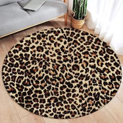brown leopard round carpet | premium animal fur pattern rug | executive living room & bedroom sanctuary decor