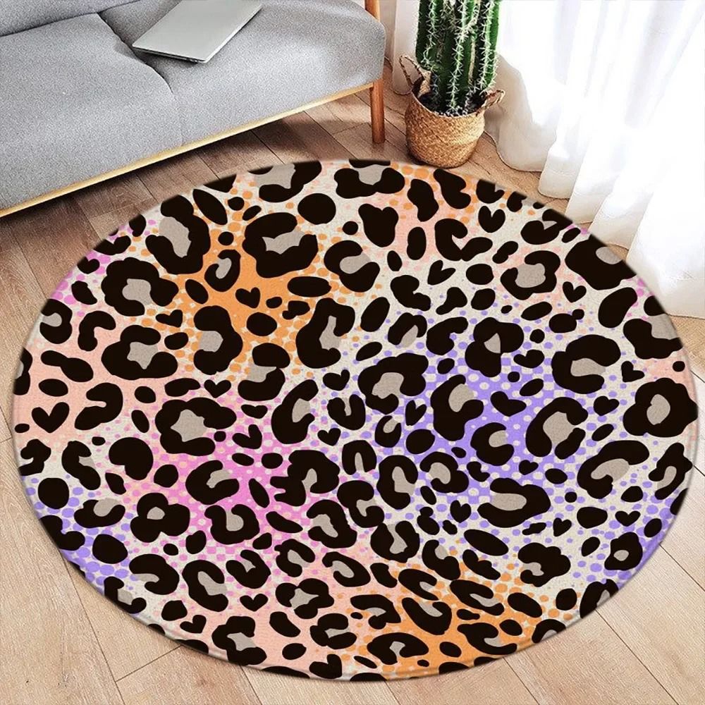 Brown Leopard Round Carpet Premium Animal Fur Pattern Rug Executive Living Room Bedroom Sanctuar 9