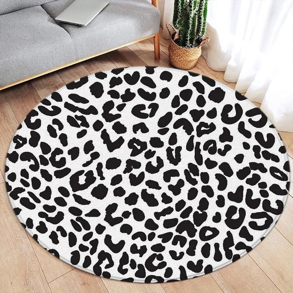Brown Leopard Round Carpet Premium Animal Fur Pattern Rug Executive Living Room Bedroom Sanctuar 2