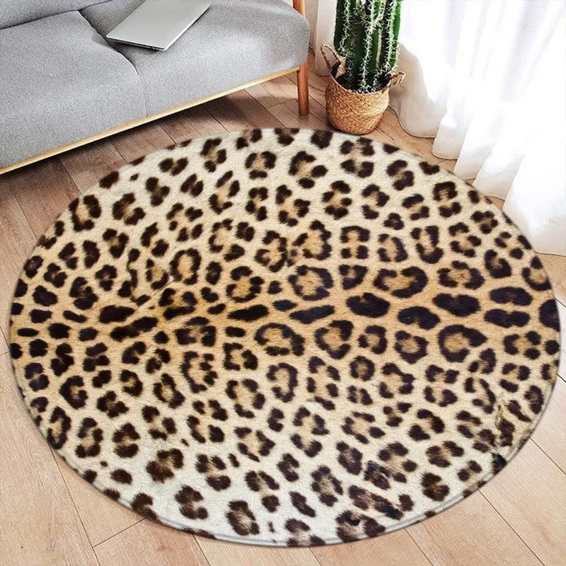 Brown Leopard Round Carpet Premium Animal Fur Pattern Rug Executive Living Room Bedroom Sanctuar 8