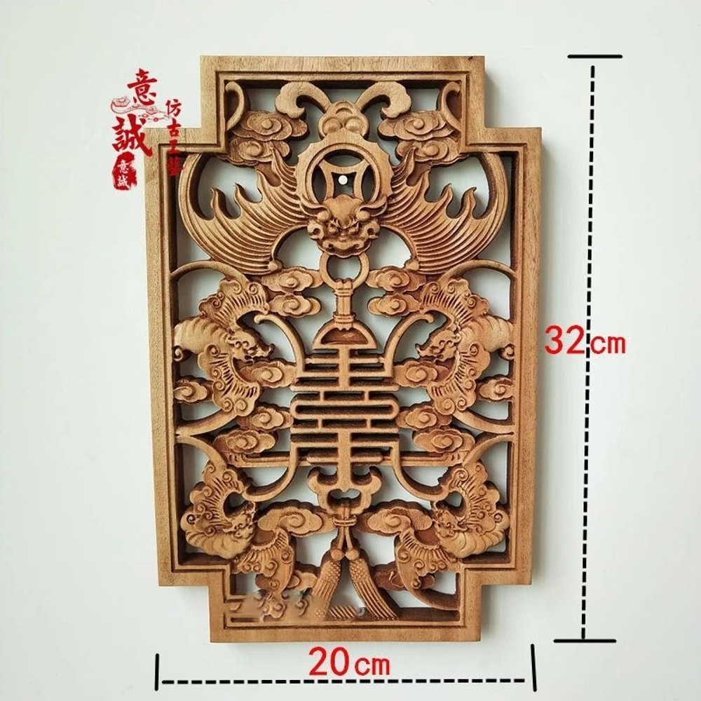 Artisan Camphor Wood Carving 3D Dragon Phoenix Wall Hanging Executive Heritage Studio Sanctuary 21