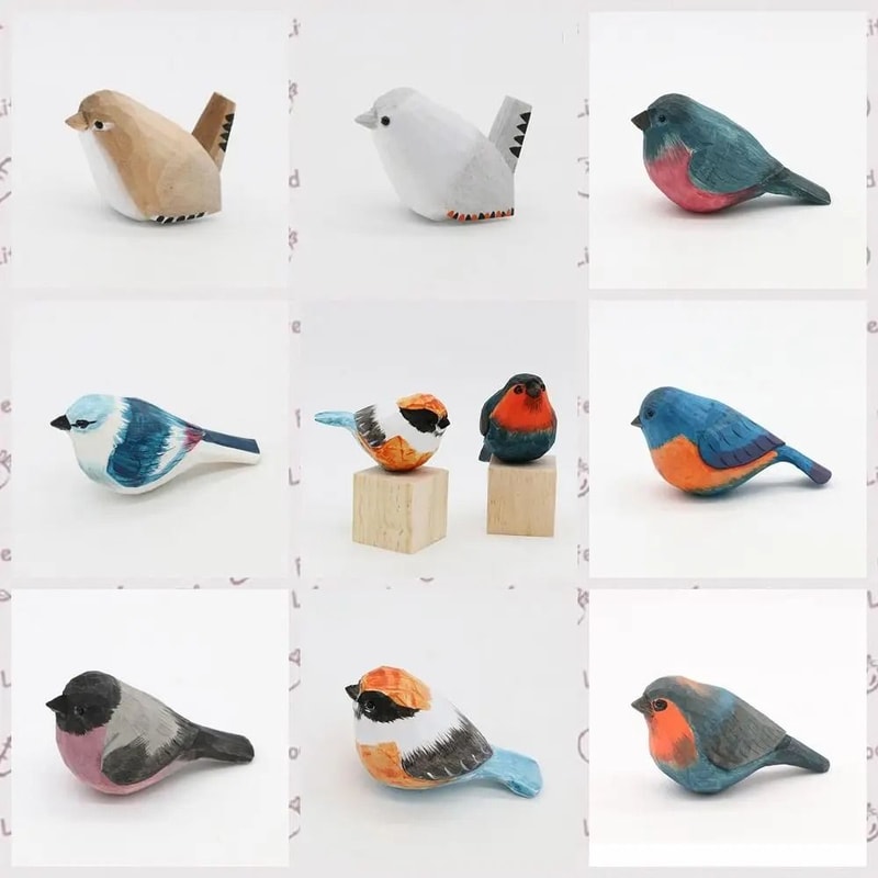 Artisan HandCarved Songbird Painted Sustainable Wood Figurine Executive Desktop Home Studio Sanc 1