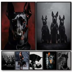 noir doberman & muse canvas art | high-fidelity cotton portrait | executive studio & modern home sanctuary decor