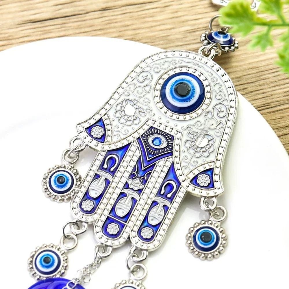 Artisan Hamsa Evil Eye Wall Hanging Geometric Iron Wind Chime Executive Yoga Studio Sanctuary D 2