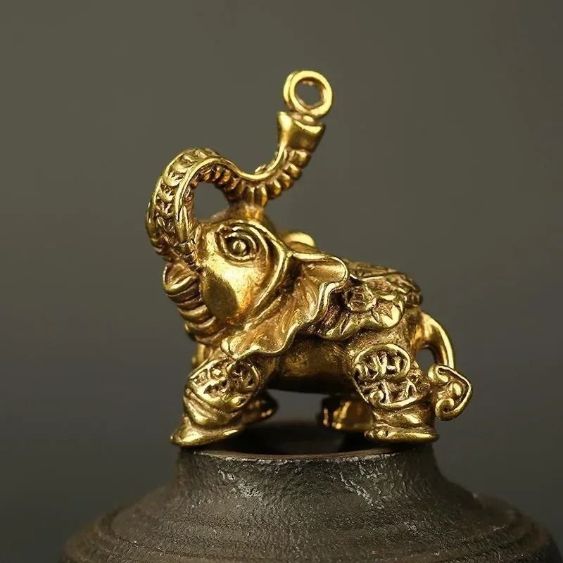 Artisan Solid Brass Elephant Auspicious Miniature Figurine Executive Desktop Home Studio Sanctua 5
