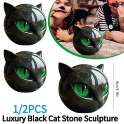 obsidian-glaze feline sculpture | emerald-eye cat head figurine | executive studio & mystique sanctuary decor