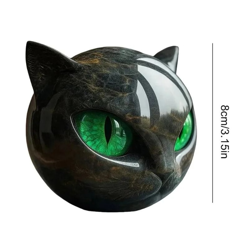 ObsidianGlaze Feline Sculpture EmeraldEye Cat Head Figurine Executive Studio Mystique Sanctuary 5