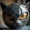 ObsidianGlaze Feline Sculpture EmeraldEye Cat Head Figurine Executive Studio Mystique Sanctuary 6