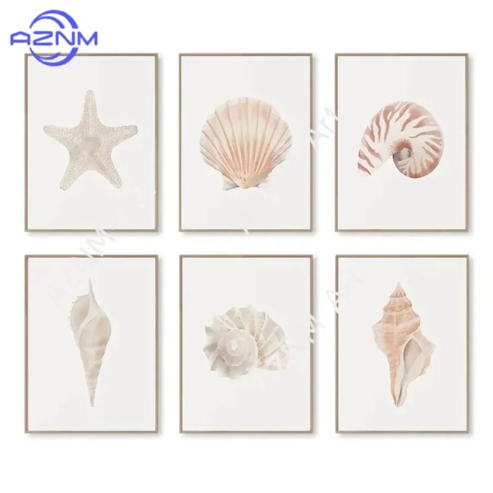 Watercolor Seashore Canvas Coastal Shell Starfish Print Executive Studio Beachfront Sanctuary D 0